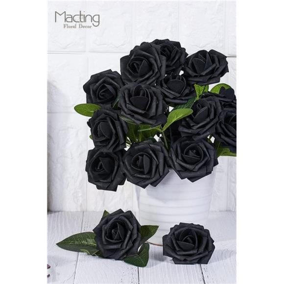 Black Roses Artificial Flowers, 30pcs Real Touch Fake Foam Roses for DIY Bouquet - Picture 3 of 6